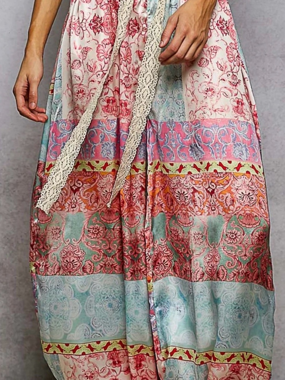 POL Printed Wide-Leg Satin Pants in Pastel Multi - Picture 2 of 2